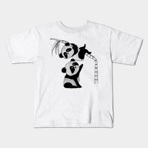 Two Pandas Kids T-Shirt by msmart